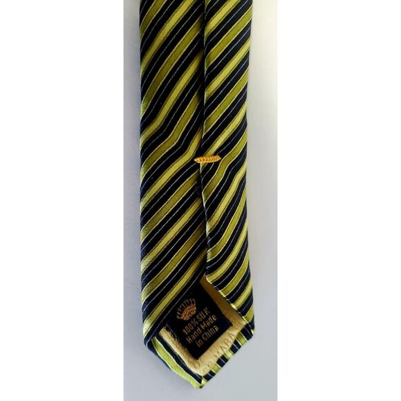 Countess Mara Tie Gold/ Green / Navy Diagonal Stripe 100% Silk w/ Crown Logo - Picture 13 of 15